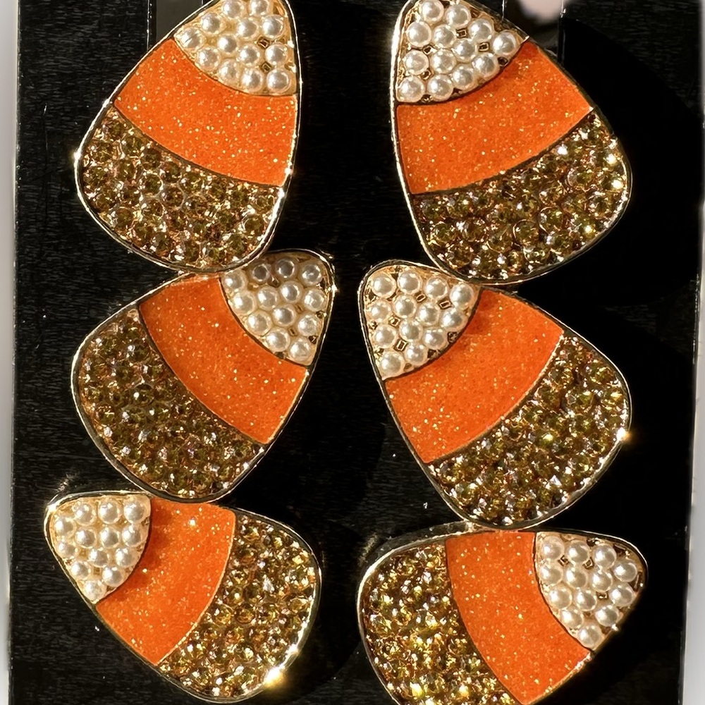 Fun!  Orange and Gold Candy Corn Statement Earrings